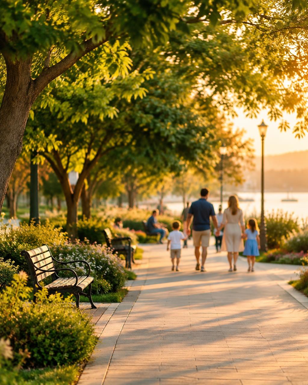 Residents strolling through the landscaped ring park